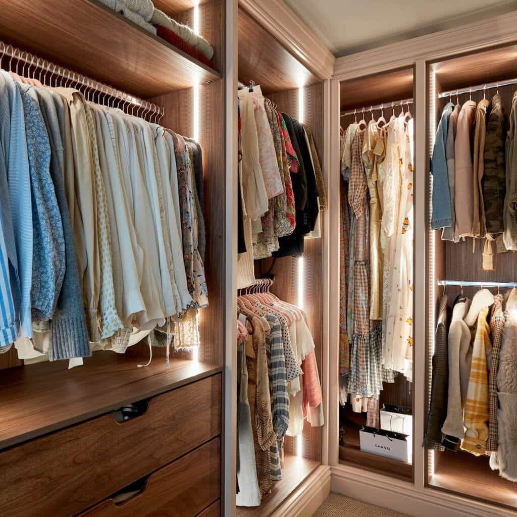 Exquisitely crafted walk-in wardrobe, hand-finished and elegantly designed with wall-to-wall storage