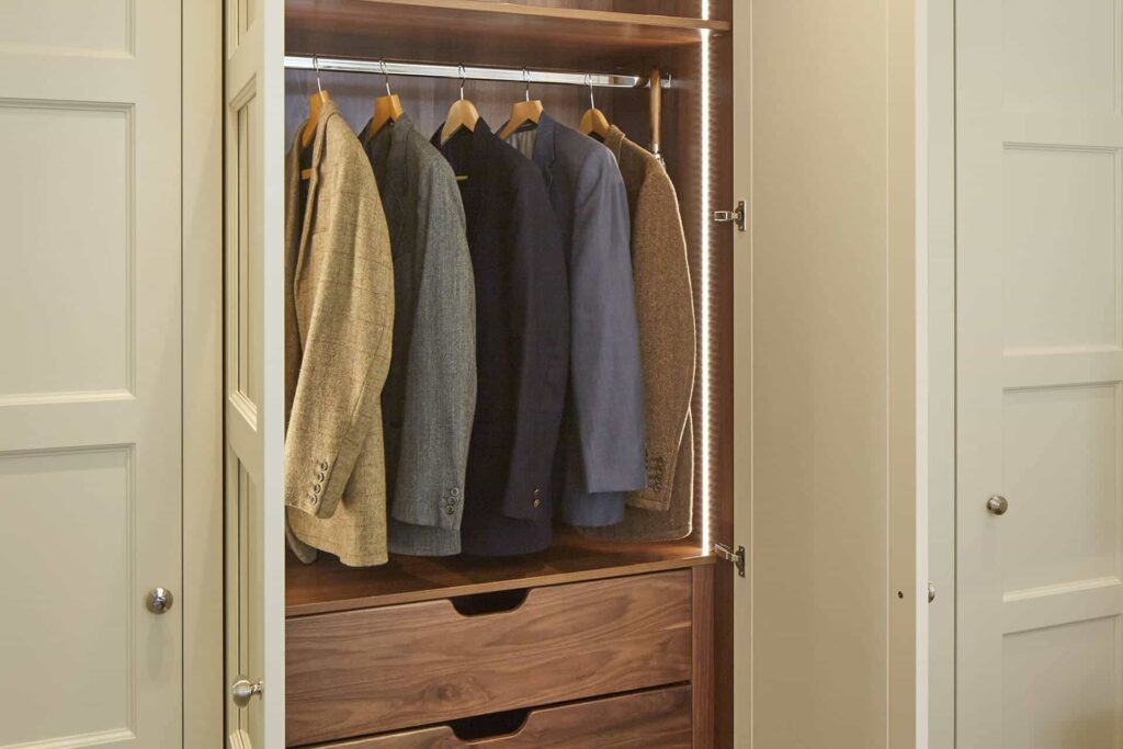 A bespoke fitted wardrobe with intelligent storage solutions
