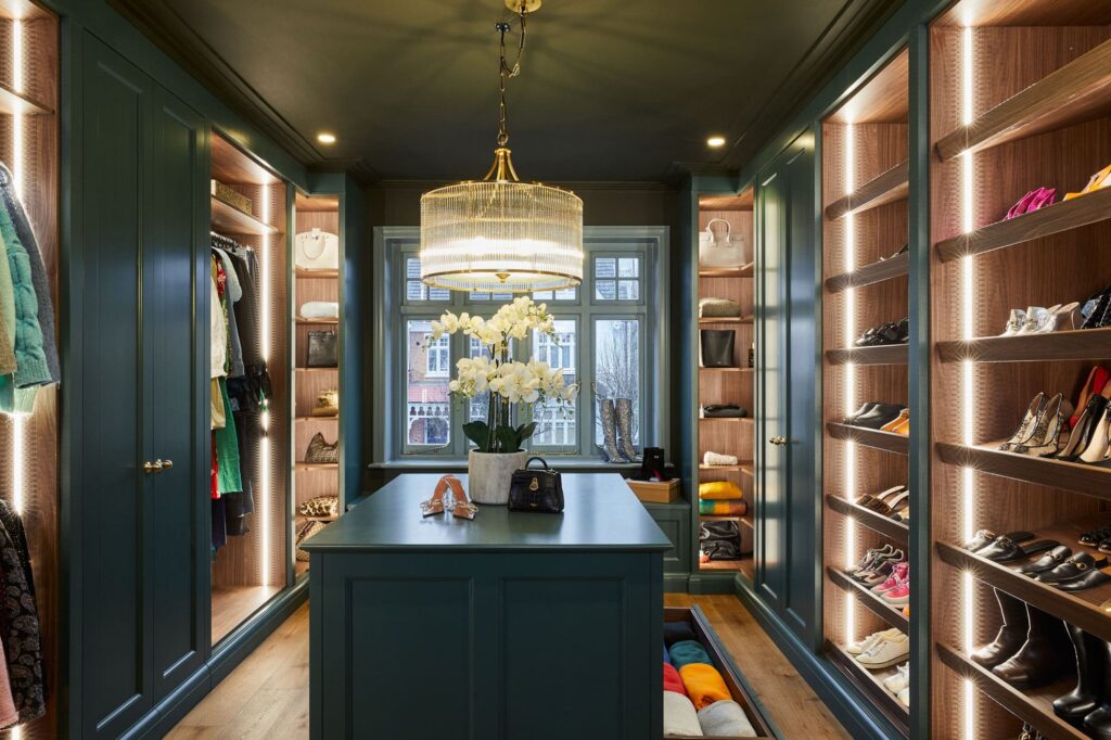 A made-to-measure walk-in wardrobe from The Heritage Wardrobe Company