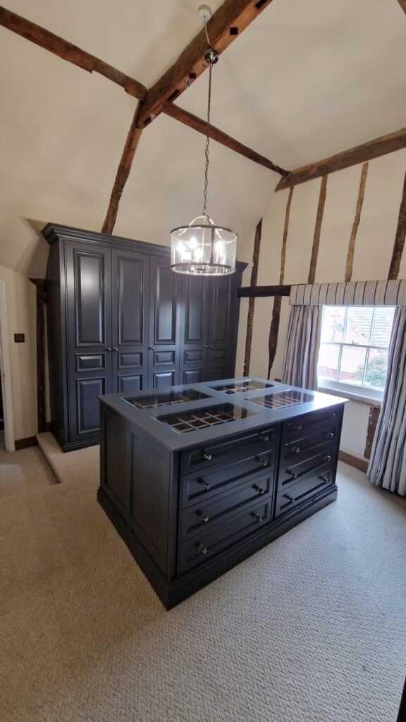 bespoke-wardrobes-tudor-012 Tudor dressing room with island in blue