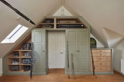 Imperial fitted fishing wardrobe in light green and wood finish