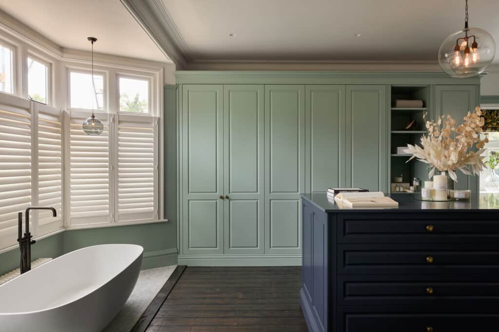 Tunbridge Wells - Emma 8 Jubilee fitted wardrobes with island in light green