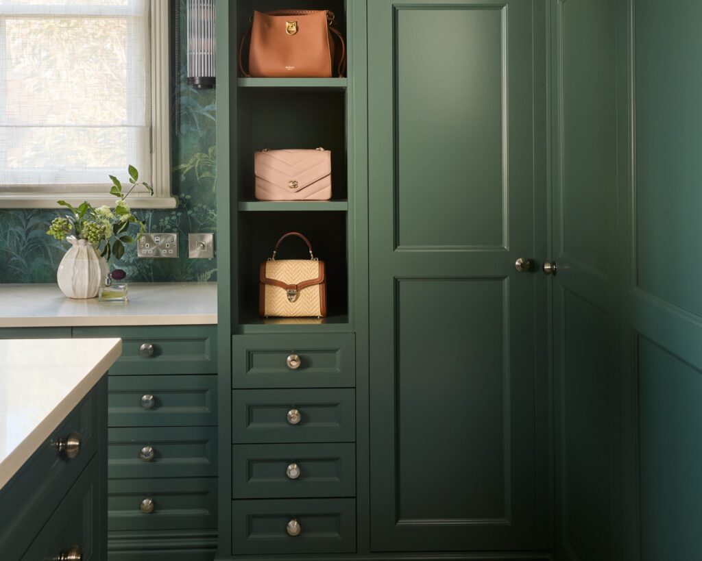Heritage Wardrobes - Wall Hall4139 1-crop-1800x1440 Green, Victorian style dressing room with doors closed