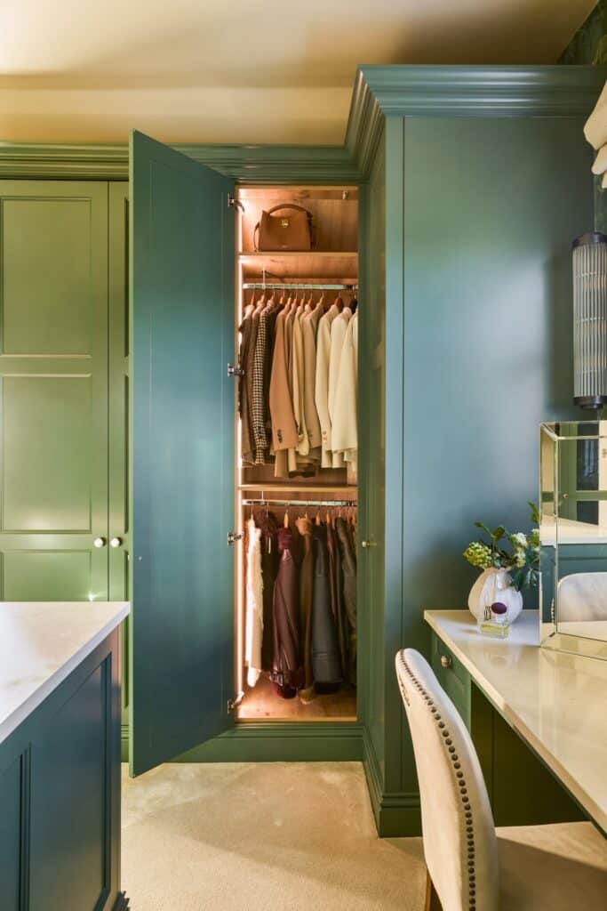 Heritage Wardrobes - Wall Hall4213-1440x2160 Victorian style dressing room with lighting - opened