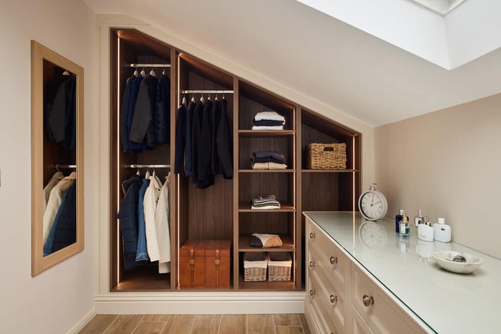 bespoke walk-in wardrobe in small room