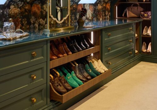 fitted dressing room drawers with slide-out shoe shelves