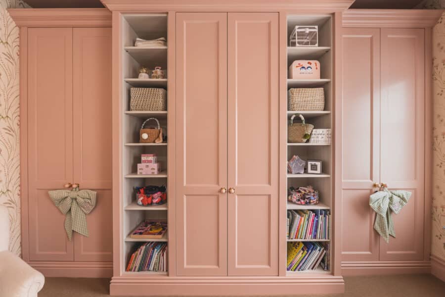 Tilford style fitted wardrobes with open shelving in Millie Mackintosh house
