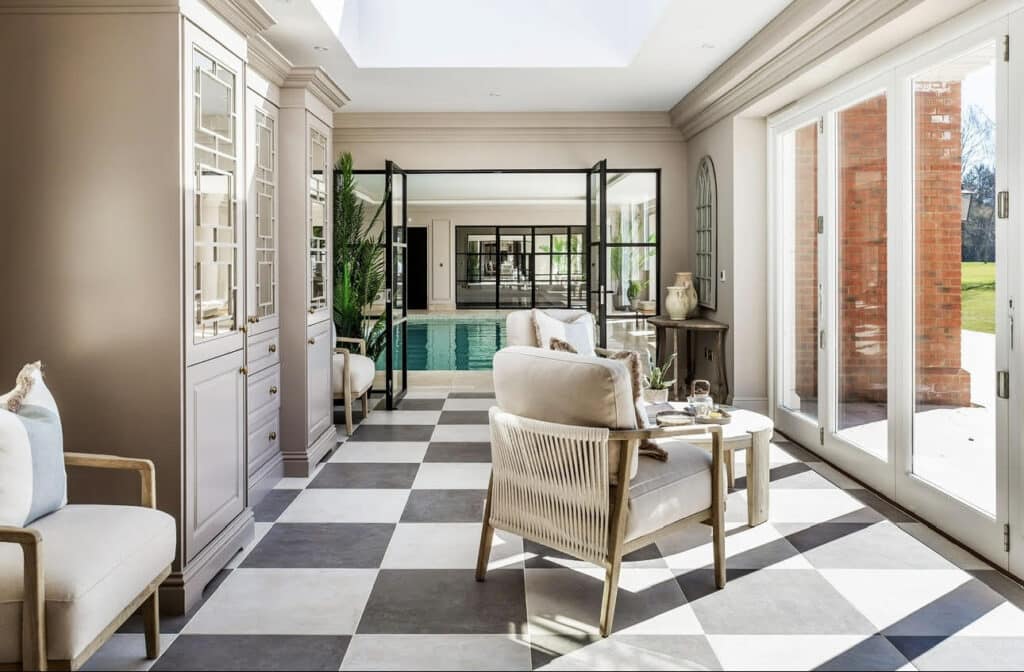 Screenshot Fitted cabinet in room overlooking garden and pool room