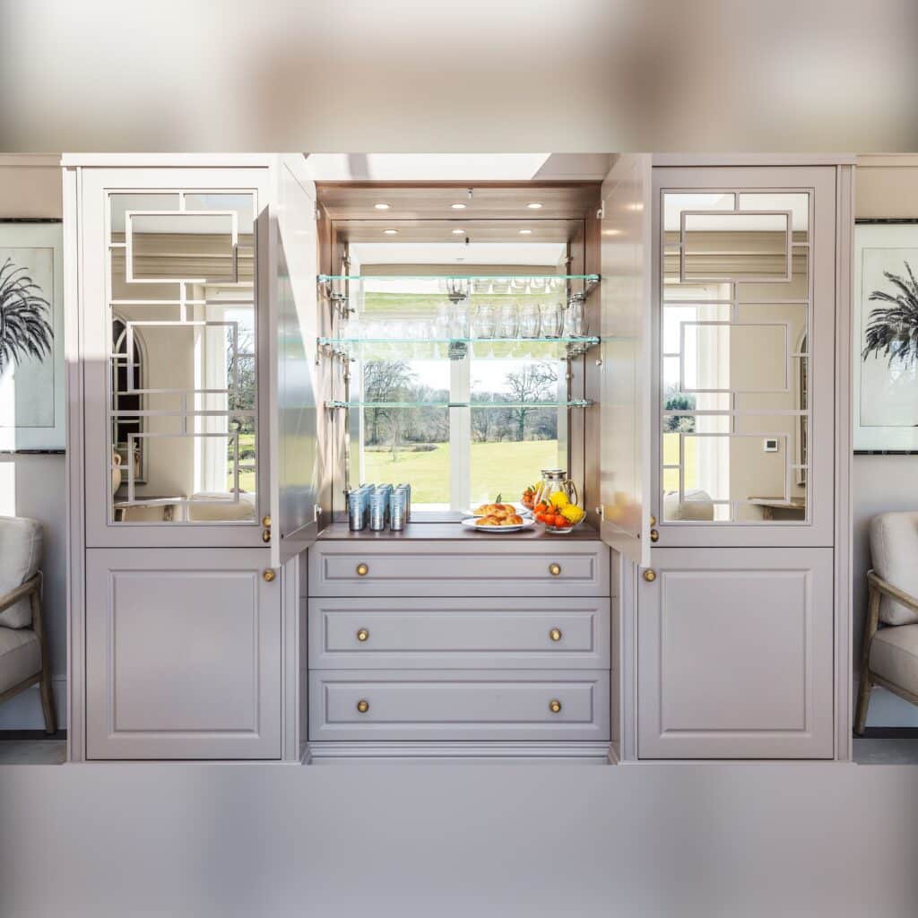 aa custom made drinks cabinet with mirrored doors and drawers