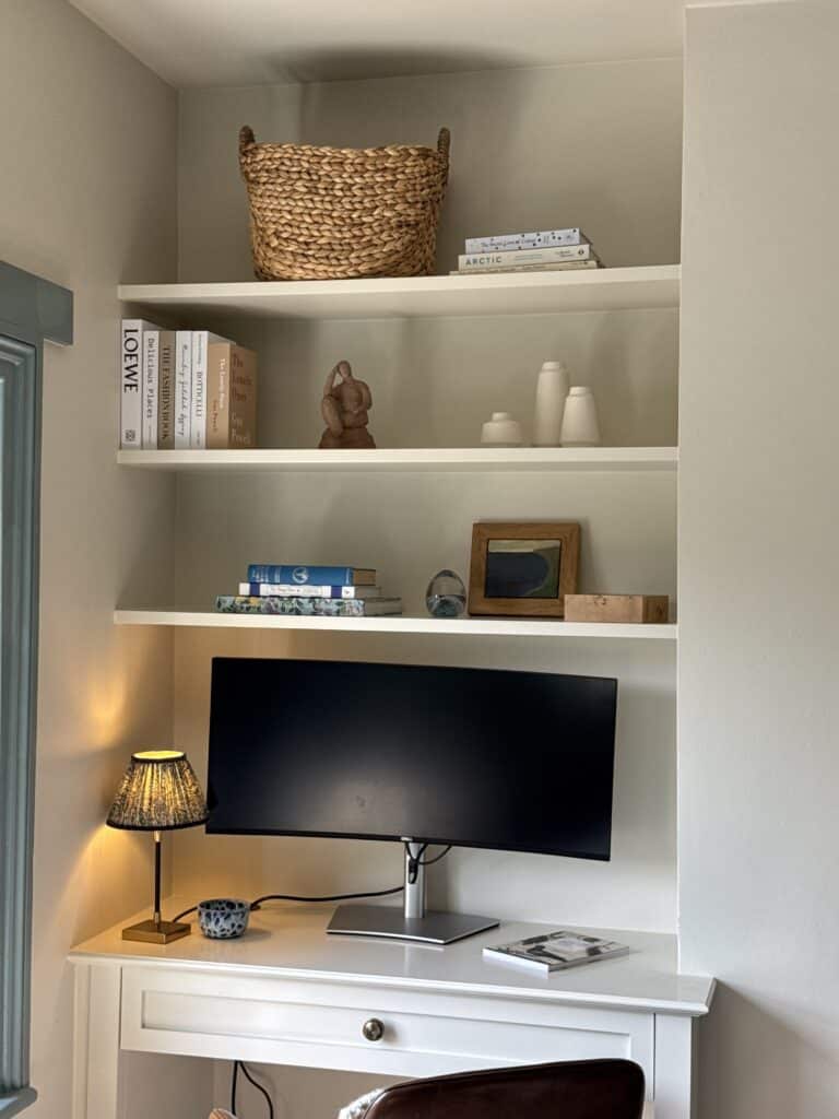 image00056 Bespoke desk and shelving built in to an alcove in the living room- made by The Heritage Wardrobe Company