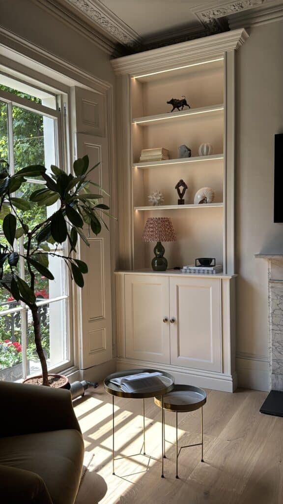 image00034 Classic style fitted bookcase built in to alcove with LED lighing
