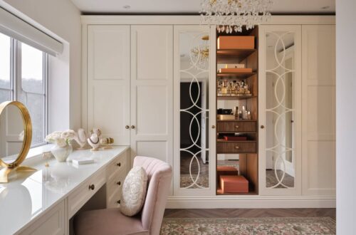 white Balmoral-style fitted wardrobe with dressing table